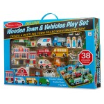 Set de joaca Orase  cu masinute si cladiri din lemn Deluxe Wooden Town Vehicle Play Set 38 Pieces Melisa and Doug 